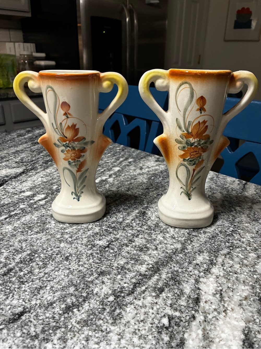 Pair of Vintage Hull pottery double handled vases